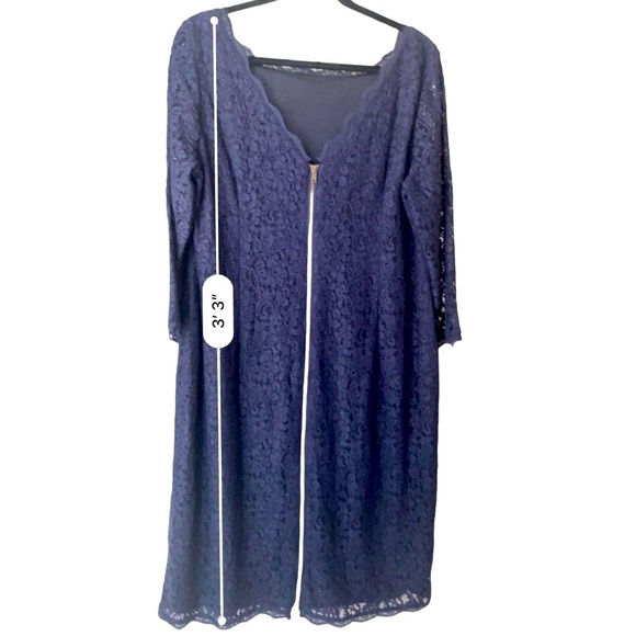 Adrianna Papell | Dress Lace 3/4 Sleeves Navy Blue Mother of the Bride- 16W - Picture 11 of 12